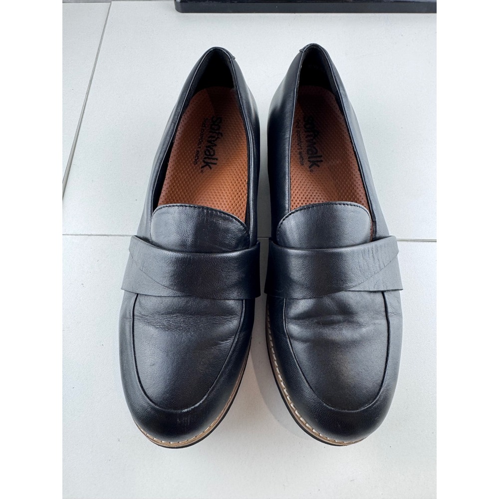 Softwalk Walsh Leather Loafers Black Comfort Slip On Minimalist Professional 9W‎
